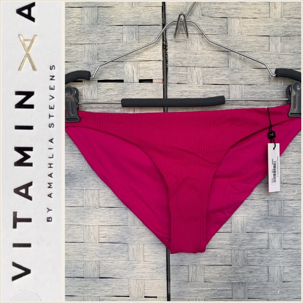 Vitamin A by Amalia Stevens Sz 14‎ Pink Ribbed Bikini Bottoms Reversible